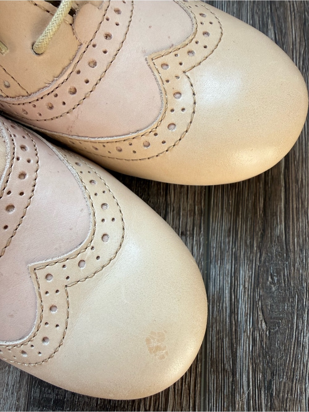 Born Two-Tone Leather Wingtip Oxfords in Blush and Cream - Picture 6 of 11